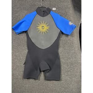 O’rageous Adult Mens Size ML Short Sleve Shorty Wet Suit Black Blue Sleeve